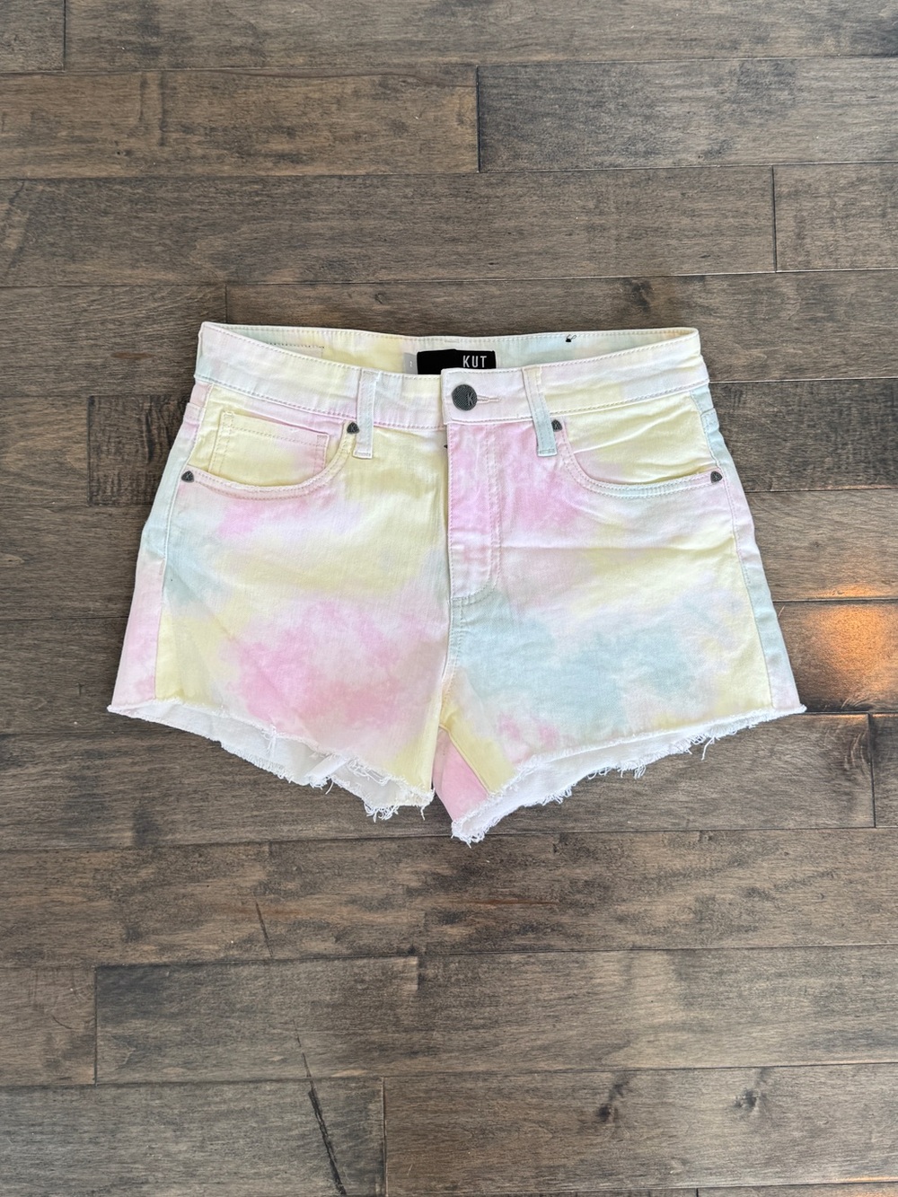 Kut from the Kloth Pastel Tie-Dye Denim Shorts - Pink, Yellow, Light Blue